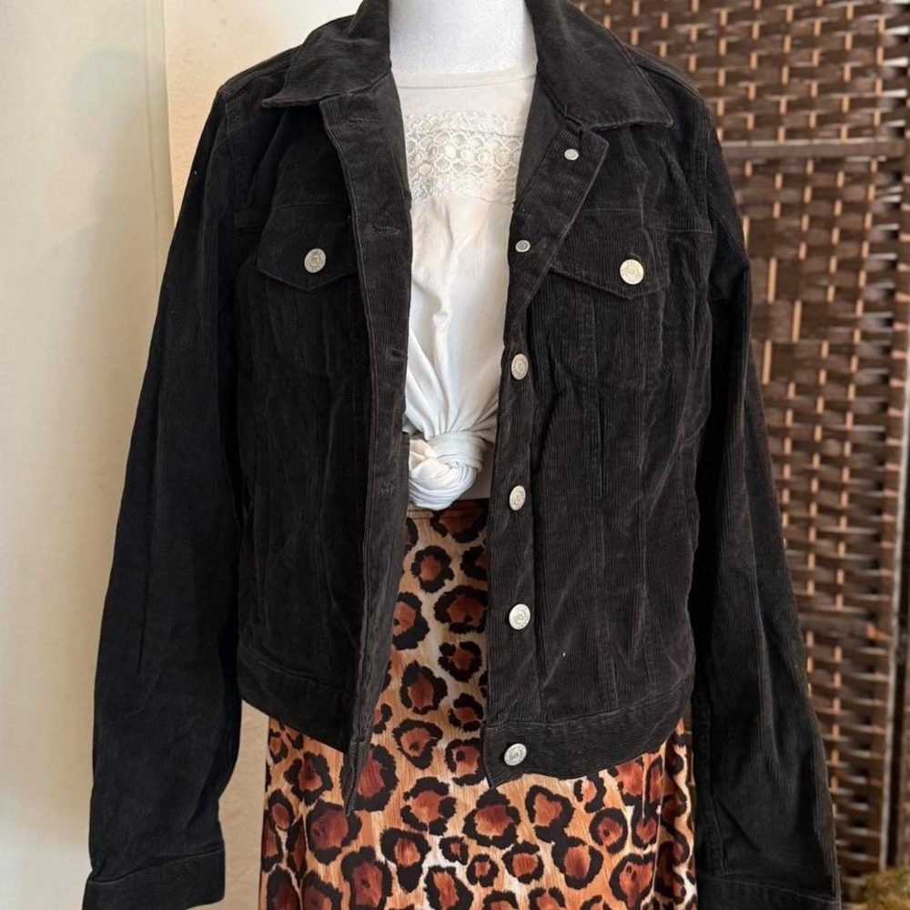 Polo Ralph Lauren Vintage Y2k Corduroy Jacket Women's Black Button-Up Size Large